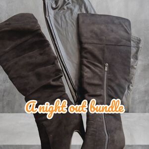 Chic Black Suede Knee-High Boots and faux leather leggings